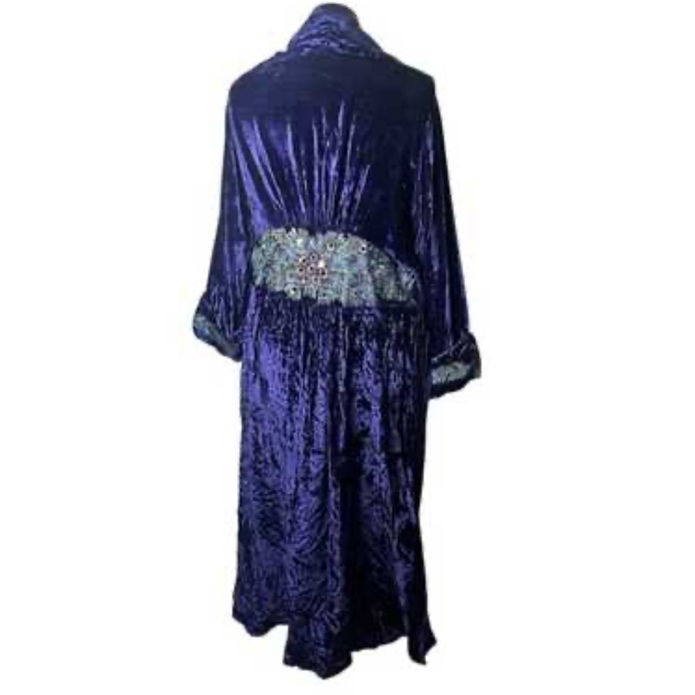 Soft Surroundings Crushed Velvet Robe Embroidered Purple Kimono NWT TS